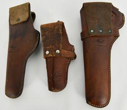 Lot of 3 Rugged Leather Hand Tooled Holsters