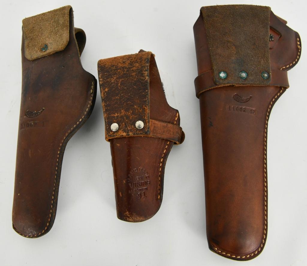 Lot of 3 Rugged Leather Hand Tooled Holsters