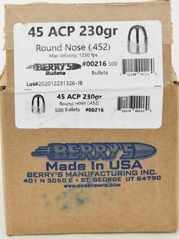 45 ACP 230 Gr RN Berrys Bullets .452 500 count