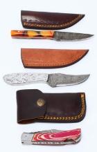 3 Hand Made Damascus Steel Fixed Blade Knives