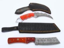 2 Hand Made Damascus Steel Fixed Blade Knives
