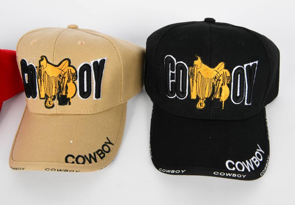 (3) New Embroidered Ball Caps "Cowboy" & Buckle