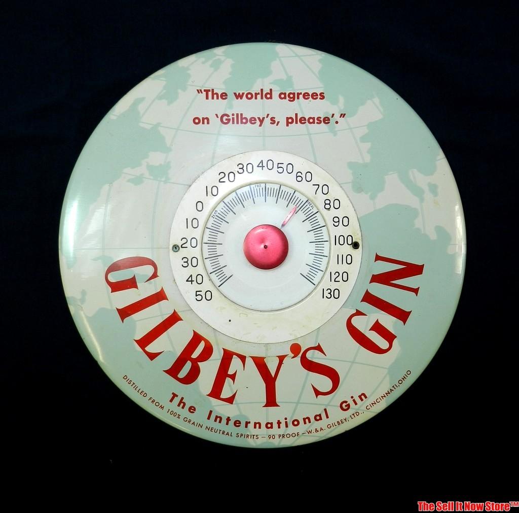 Gilbey's Gin Tin Over Cardboard 9" Round Advertising Thermometer Cincinnati