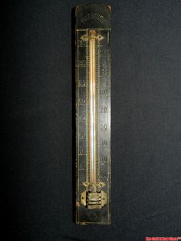 Antique Black Painted Wood German Thermometer