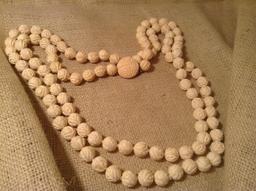Double Strand Vintage Cream Rose Celluloid Necklace