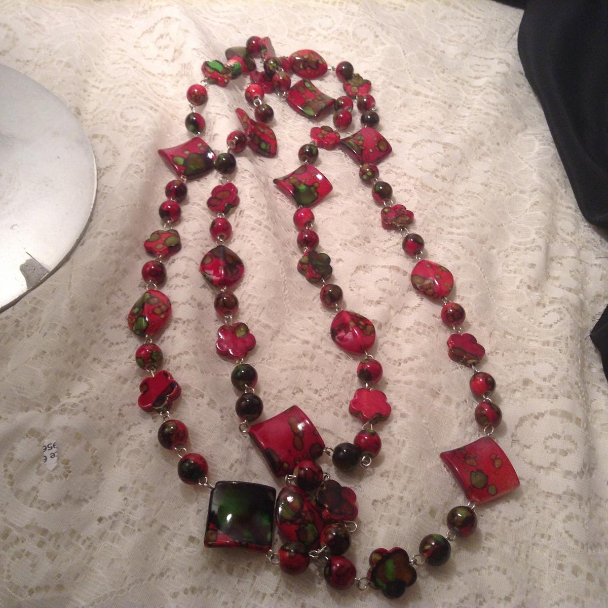 Red Abstract Bead Necklace