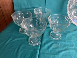 Vintage Clear Glass Tray, (2) 4 pc. Sundae Glass Sets, & 2 Wine Glass Set