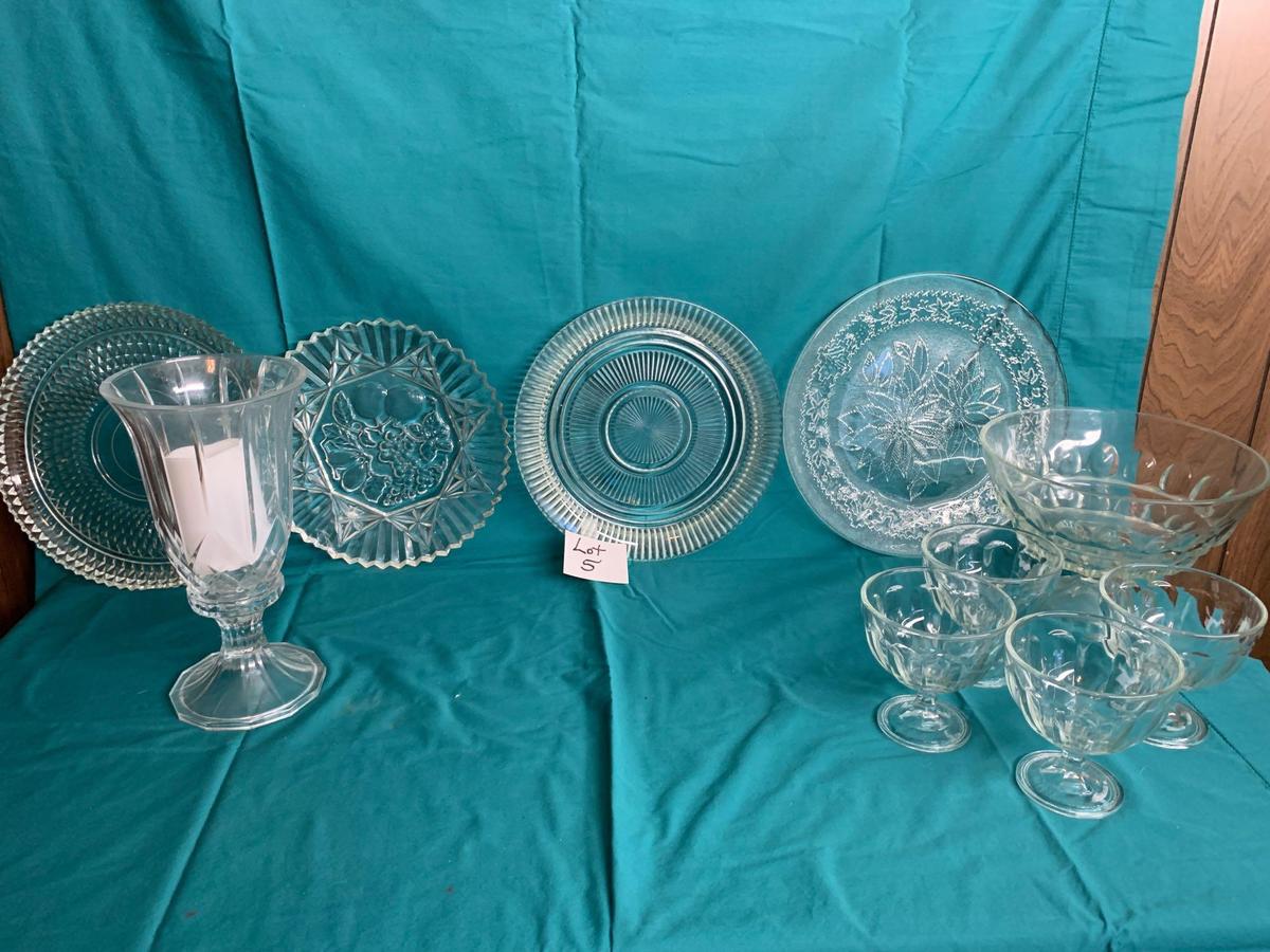 Misc Glass Trays, Glass Candle Holder, Bowl & 4 pc. Sundae Set