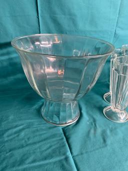 Punch Bowl with Ladle set with 8 pc. Punch Cups, Ice Bowl, & 8 pc. Sundae Glasses