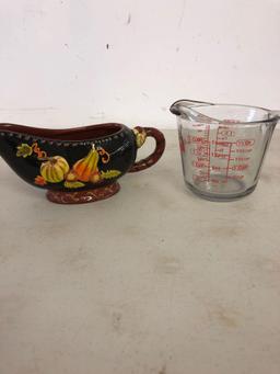 Fall gravy boat and glass measuring cup