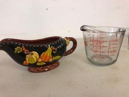 Fall gravy boat and glass measuring cup