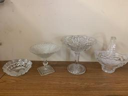 cut glass basket, candy dishes