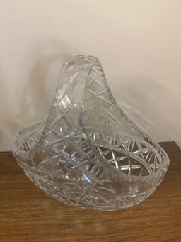 vaseline glass candy dish with lid and cut glass basket