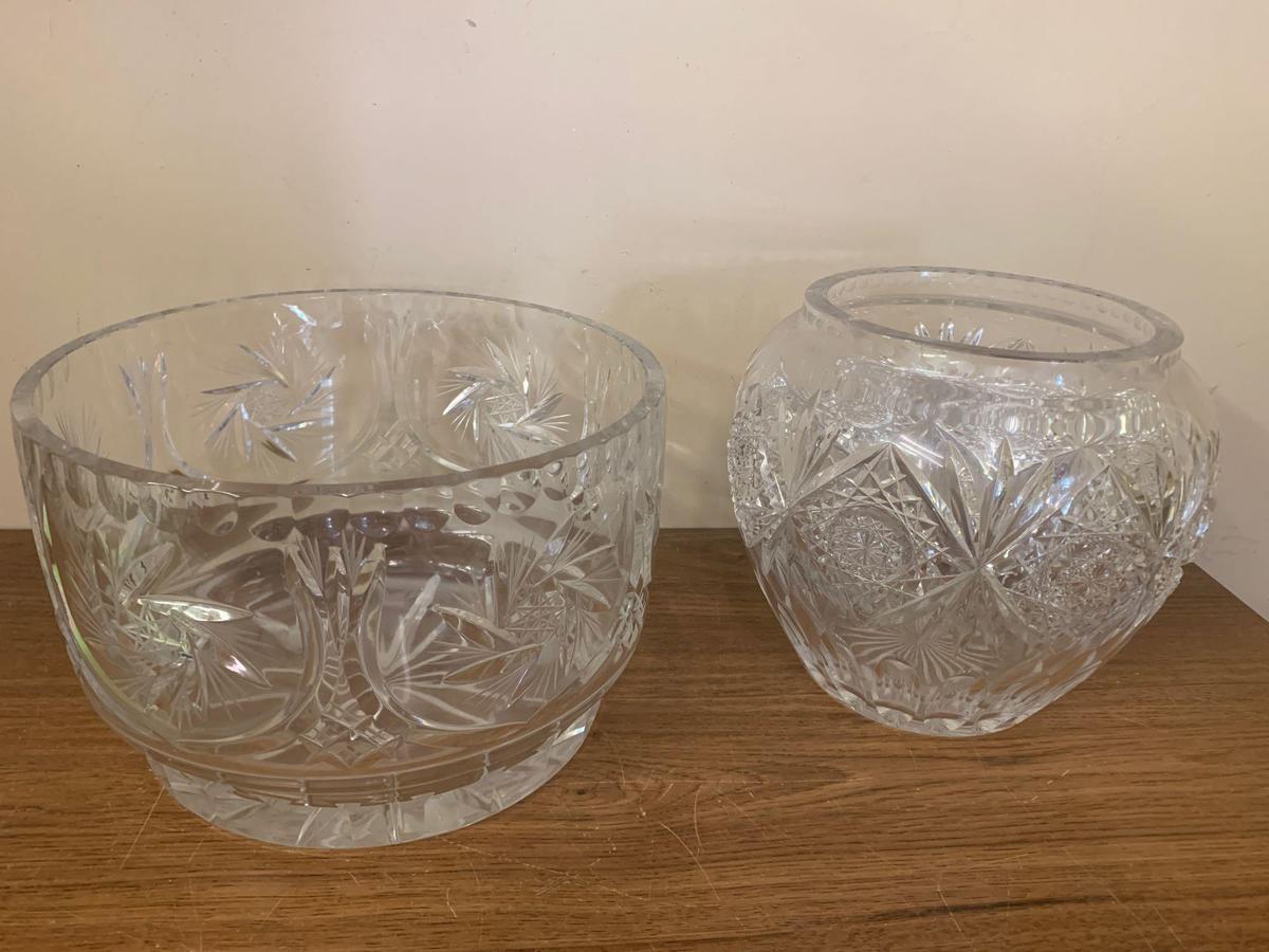 glass cut bowl and cut glass vase