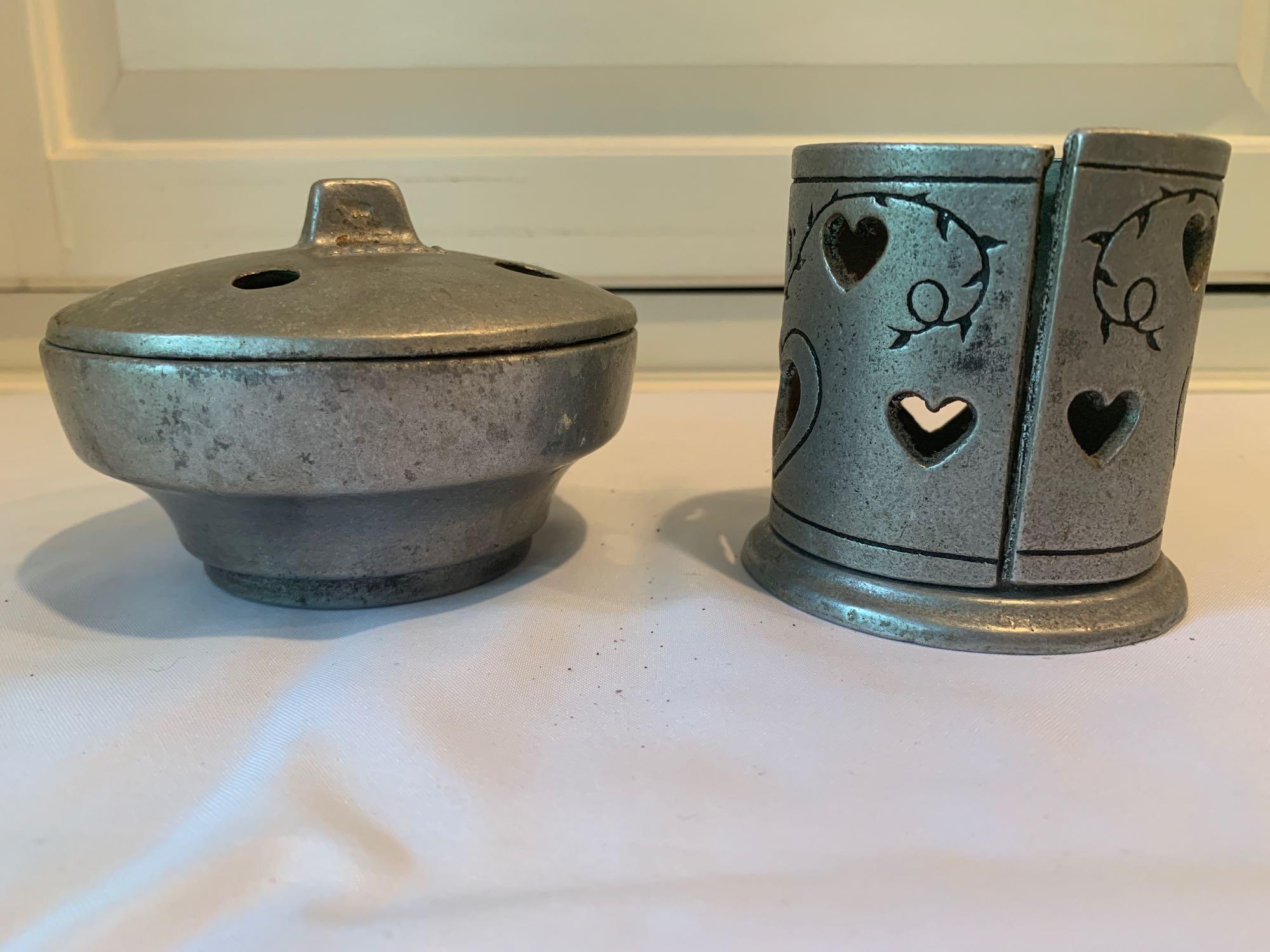 Pewter candle holder/ potpourri dish