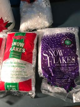 5 Bags of Snow Flakes and Tin Christmas Bucket