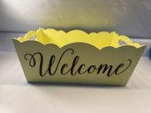 Yellow Welcome Wooden Basket with Handles