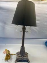 Silver Colored Table Lamp With Black Lamp Shade