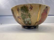 Vintage Satsuma Style Pottery Large Bowl Hand Painted