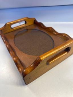 Wooden/ Glass Serving Tray With Handles