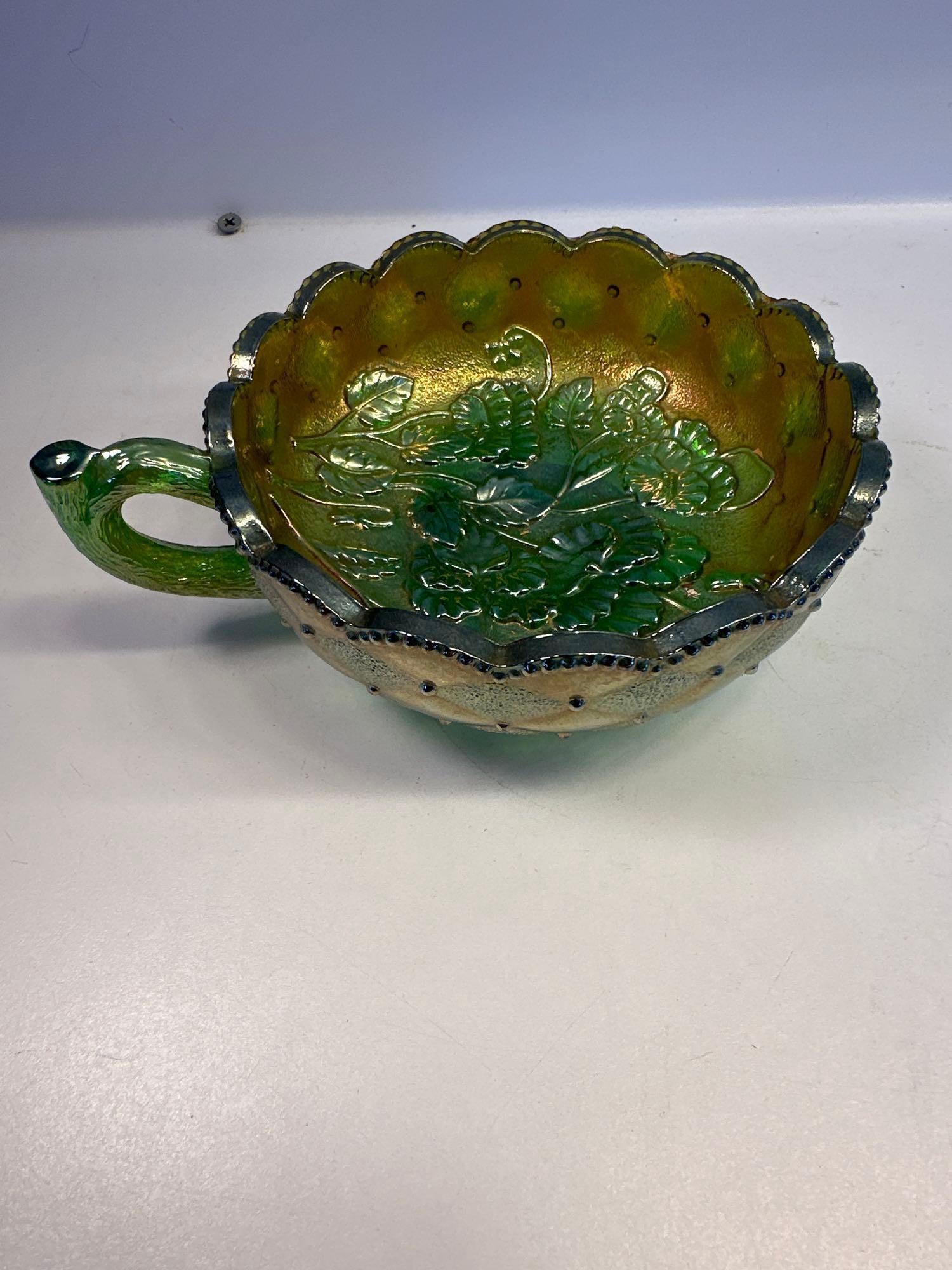 Vintage Imperial Emerald Carnival Glass Nappy Bowl