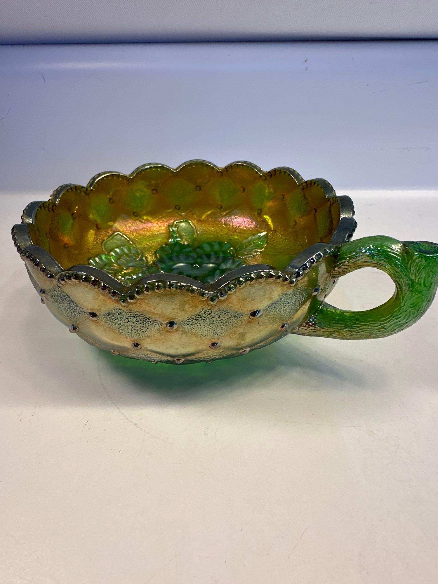 Vintage Imperial Emerald Carnival Glass Nappy Bowl