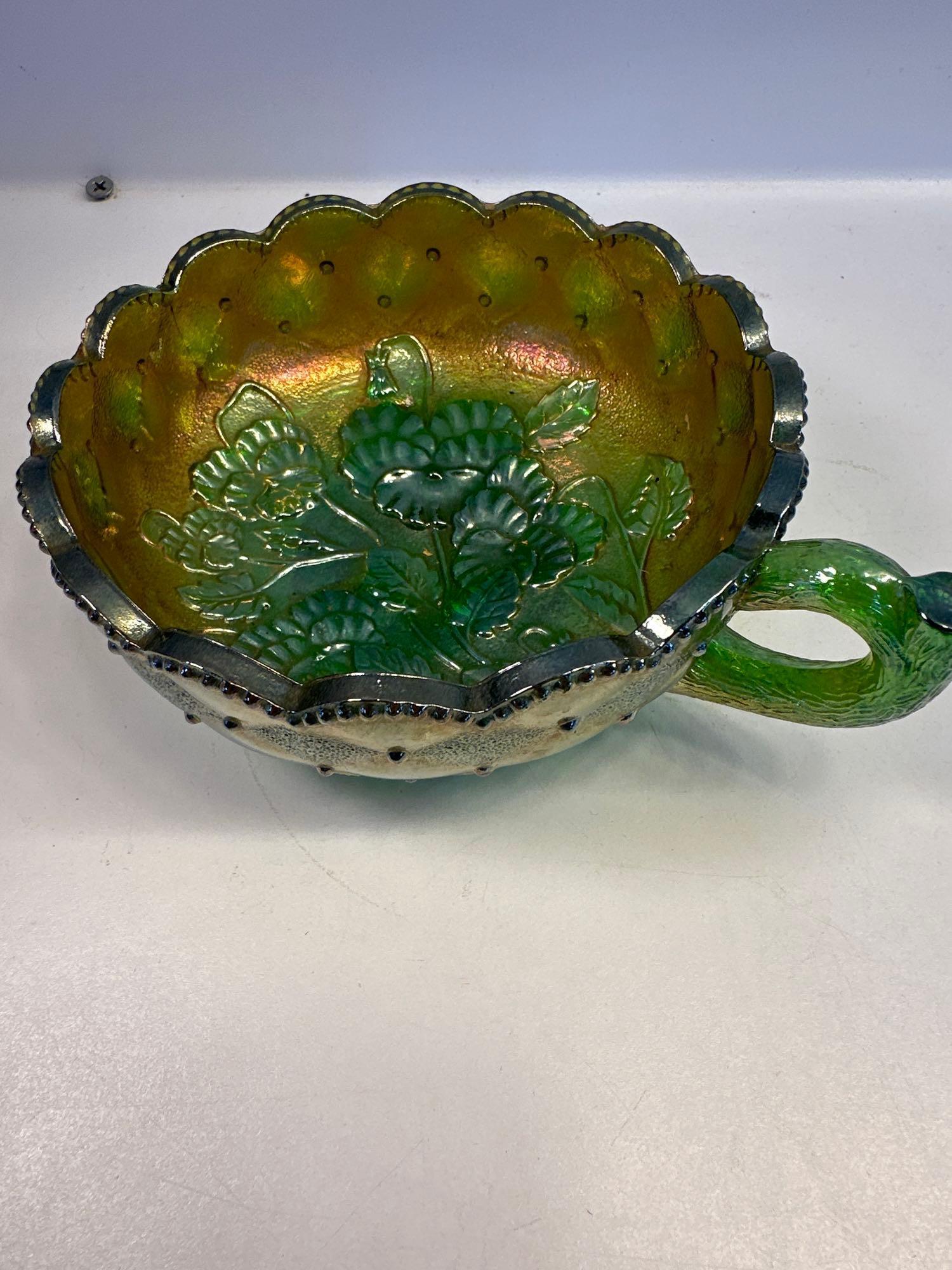 Vintage Imperial Emerald Carnival Glass Nappy Bowl