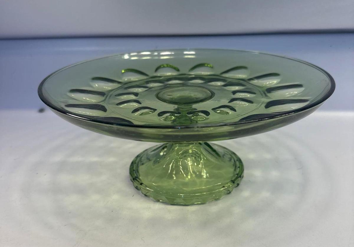 Vintage Hazel Atlas Green Glass Footed Cake Stand