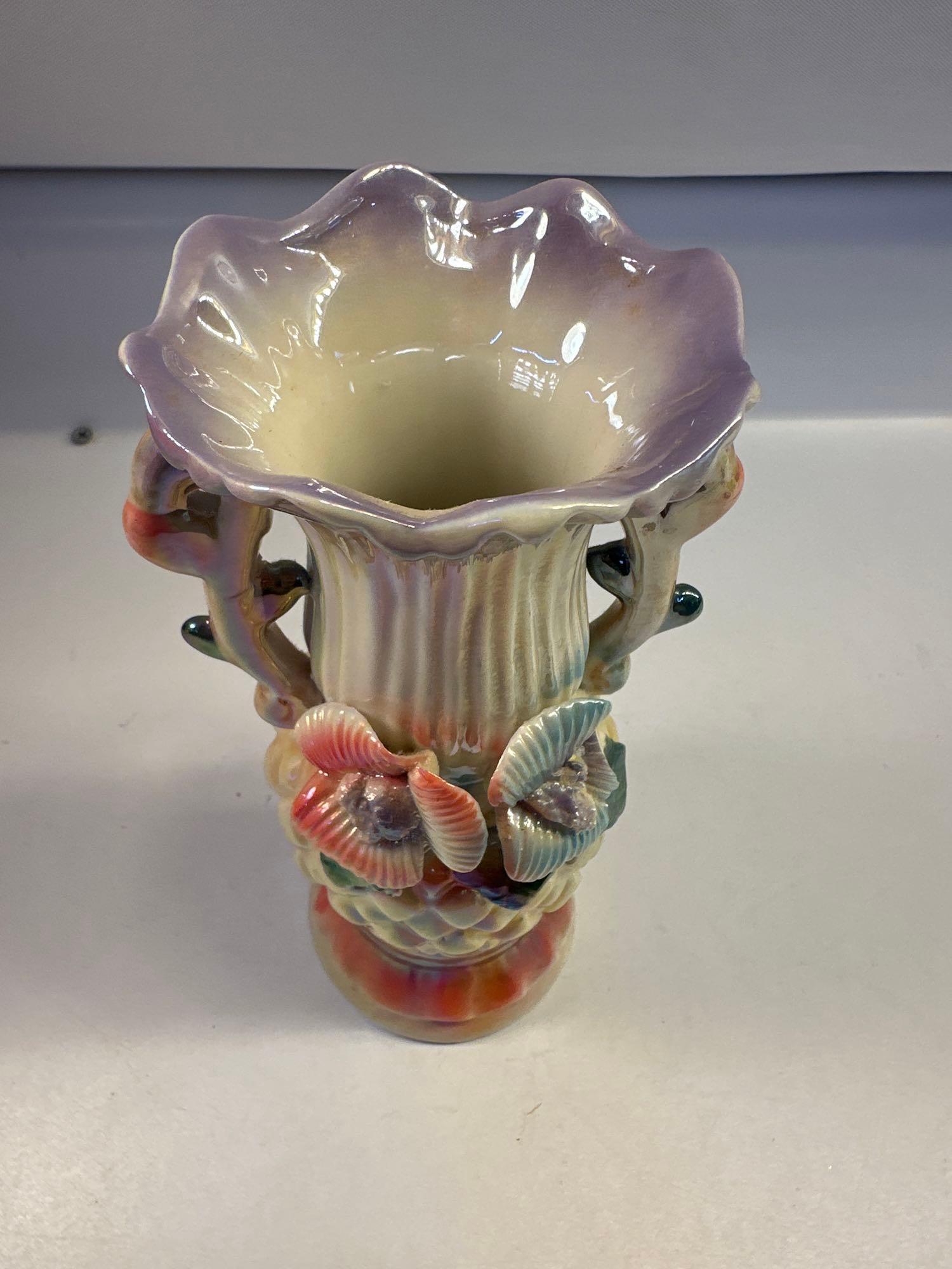 Vintage Pearlscent Floral Multicolor Vase 8 x 4 Inches