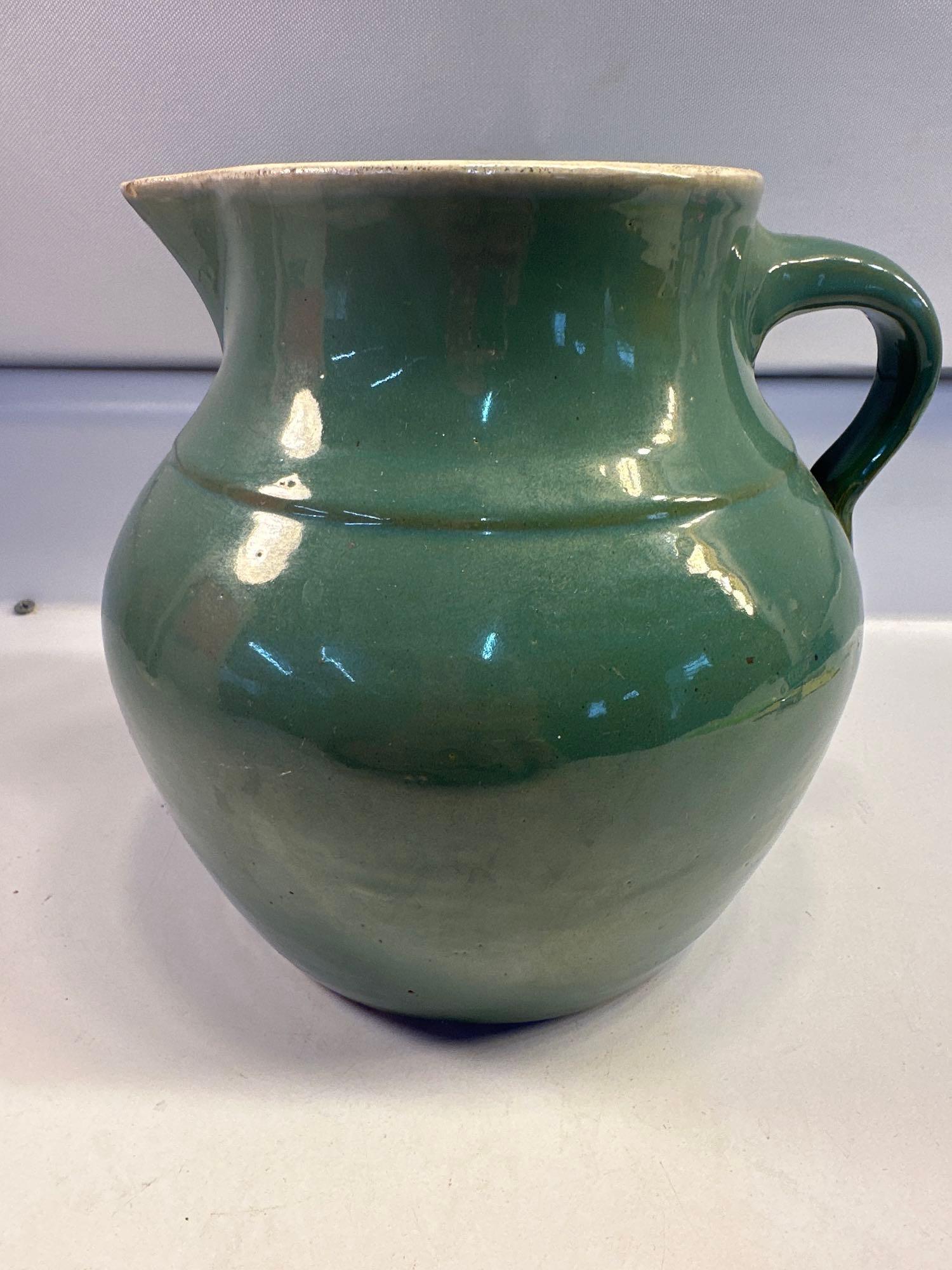 Dark Green Glazed Ceramic Pottery / Pitcher