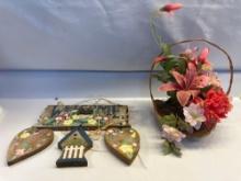 Wooden Decorative Welcome Wall Hanging/ Flower Arrangement In Wicker Basket