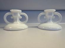2 White Glass Decorative Candle Holders