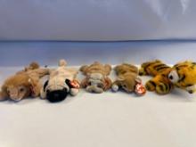 4 TY Beanie Babies/ 1 Stuffed Animal Tiger