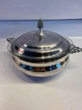 Reed/Barton Company Sheffield Silver Cassorole Dish/ Pyrex Glass Oven Dish