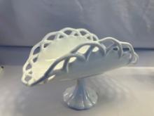 Vintage White Glass Pedestal Fruit Stand