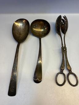 Rogers Bro. Spoon, Sheffield Co. Spoon, Tongs