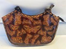 Brown Embroidered Butterfly Purse With Handles