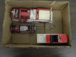 2 FIRE TRUCKS AND CAR  1- ERTL CATERPILLAR