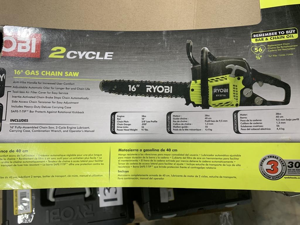 New Ryobi 16" Gas Chainsaw RY3716