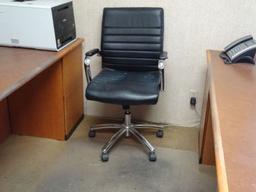 WOOD DESK, CREDENZA & CHAIR