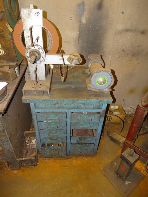 CLUTCH HOLDER W/BENCH GRINDER, CONTENTS & CABINET PARTS