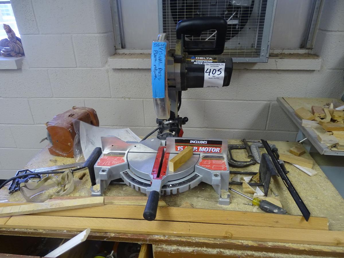 DELTA COMPOUND MITER SAW, JIG SAW & EDSON BENCH GRINDER