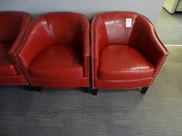 RED LEATHER HOBNAIL CLUB CHAIRS (X4)