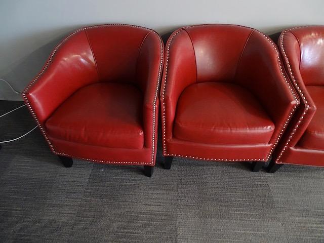 RED LEATHER HOBNAIL CLUB CHAIRS (X4)