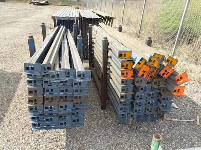 PALLET RACKING W/(14) 14' UPRIGHTS, (4) 12' UPRIGHTS, CROSS ARMS & 2 RACKS--