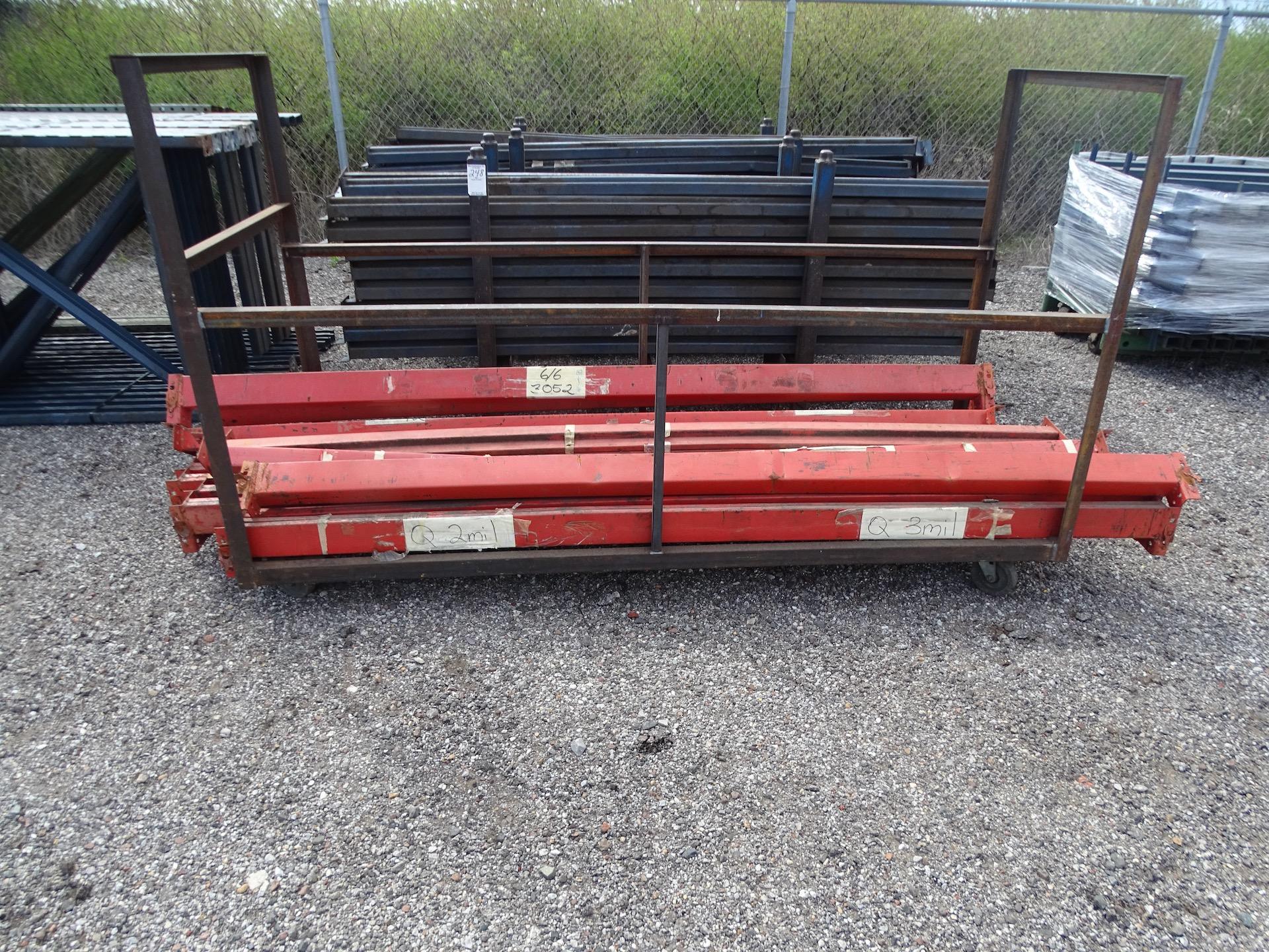 PALLET RACKING W/(14) 14' UPRIGHTS, (4) 12' UPRIGHTS, CROSS ARMS & 2 RACKS--