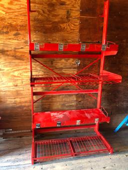 (2) RANGER, 18 GALLON PORTABLE PUMPING UPRIGHT OIL DRAINS. AND OIL MERCHANDISING DISPLAY.