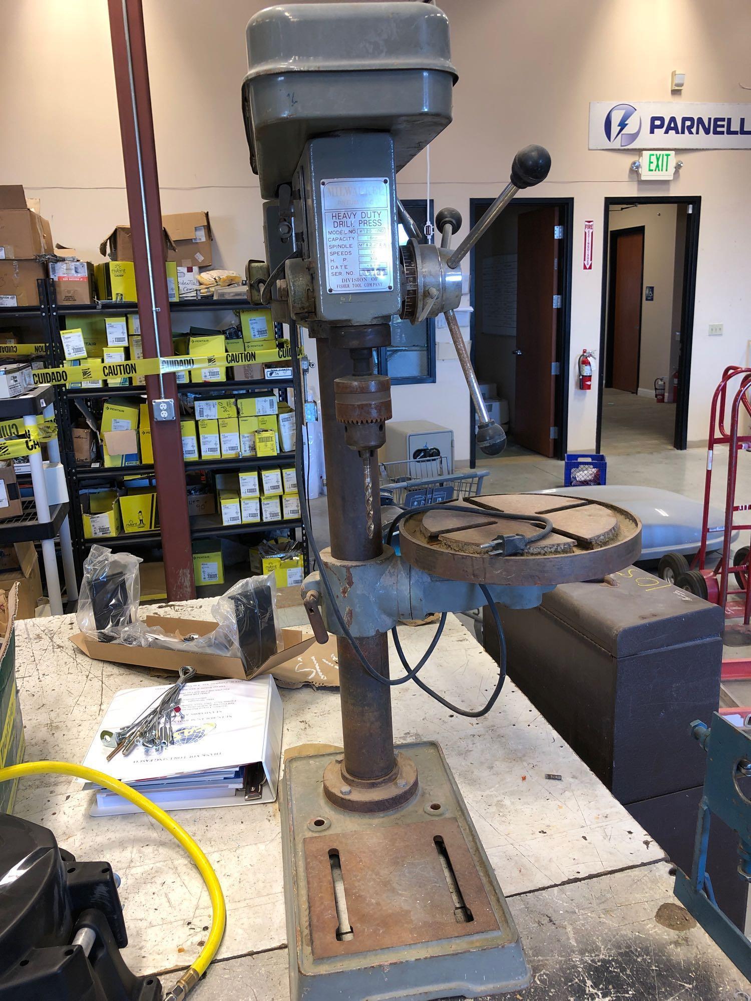 Work Bench, Shelves, Tool Box, Contents