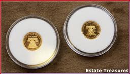 Pair (2) Of 2011 Cook Islands Gold Coins $5 Dollar Statue Of Liberty Coins