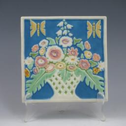 Rookwood Flower Basket Trivet Tile - Mint